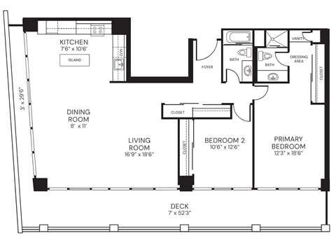 Floor plan for 2 beds, 2 baths, 1350 sqft